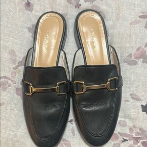 Leather Backless Mules with Gold Bit - Black
